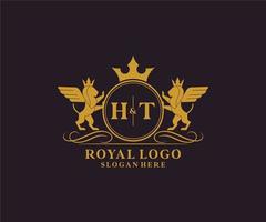 Initial HT Letter Lion Royal Luxury Heraldic,Crest Logo template in vector art for Restaurant, Royalty, Boutique, Cafe, Hotel, Heraldic, Jewelry, Fashion and other vector illustration.