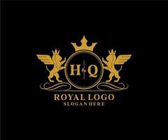 Initial HQ Letter Lion Royal Luxury Heraldic,Crest Logo template in vector art for Restaurant, Royalty, Boutique, Cafe, Hotel, Heraldic, Jewelry, Fashion and other vector illustration.