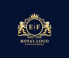 Initial EF Letter Lion Royal Luxury Logo template in vector art for Restaurant, Royalty, Boutique, Cafe, Hotel, Heraldic, Jewelry, Fashion and other vector illustration.