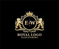 Initial EW Letter Lion Royal Luxury Logo template in vector art for Restaurant, Royalty, Boutique, Cafe, Hotel, Heraldic, Jewelry, Fashion and other vector illustration.