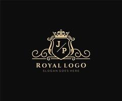 Initial JP Letter Luxurious Brand Logo Template, for Restaurant, Royalty, Boutique, Cafe, Hotel, Heraldic, Jewelry, Fashion and other vector illustration.