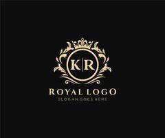 inicial kr letra lujoso marca logo plantilla, para restaurante, realeza, boutique, cafetería, hotel, heráldico, joyas, Moda y otro vector ilustración.