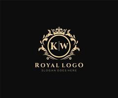 Initial KW Letter Luxurious Brand Logo Template, for Restaurant, Royalty, Boutique, Cafe, Hotel, Heraldic, Jewelry, Fashion and other vector illustration.