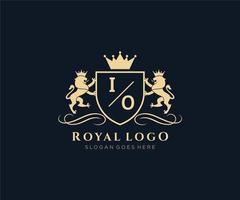 Initial IO Letter Lion Royal Luxury Heraldic,Crest Logo template in vector art for Restaurant, Royalty, Boutique, Cafe, Hotel, Heraldic, Jewelry, Fashion and other vector illustration.