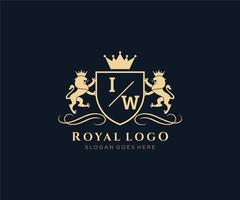 Initial IW Letter Lion Royal Luxury Heraldic,Crest Logo template in vector art for Restaurant, Royalty, Boutique, Cafe, Hotel, Heraldic, Jewelry, Fashion and other vector illustration.