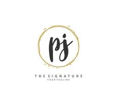 PJ Initial letter handwriting and  signature logo. A concept handwriting initial logo with template element. vector