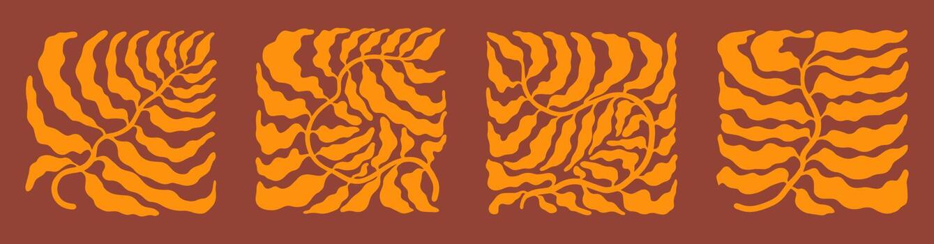 conjunto con cuadrado moderno minimalista estético oro hoja huellas dactilares en boho estilo en terracota antecedentes en medio siglo estilo.trendy vector ilustración para social redes, web diseño en retro boho estilo