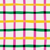 Naive seamless vibrant checkered pattern in doodle style on a light background. Bright minimalistic Contemporary graphic bauhaus design in vibrant rainbow colours. Abstract trendy gingham plaid. vector