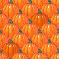Seamless pattern with rows of ripe orange pumpkins. Hand drawn vector illustration. Seasonal, autumn vegetables. Farmed organic products. Organic Pumpkin Autumn Harvest.