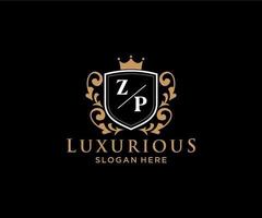 Initial ZP Letter Royal Luxury Logo template in vector art for Restaurant, Royalty, Boutique, Cafe, Hotel, Heraldic, Jewelry, Fashion and other vector illustration.