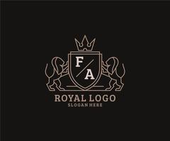 Initial FA Letter Lion Royal Luxury Logo template in vector art for Restaurant, Royalty, Boutique, Cafe, Hotel, Heraldic, Jewelry, Fashion and other vector illustration.