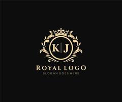 Initial KJ Letter Luxurious Brand Logo Template, for Restaurant, Royalty, Boutique, Cafe, Hotel, Heraldic, Jewelry, Fashion and other vector illustration.
