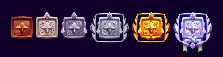 Game rank badge achievement award with gem vector