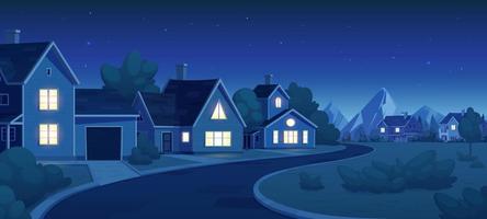 Night empty suburban street with house landscape vector