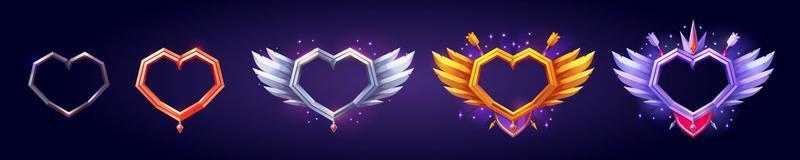 Fantasy game avatar frames in heart shape vector