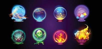 dibujos animados conjunto de magia fortuna narración cristal pelotas vector