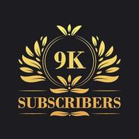 9K Subscribers celebration design. Luxurious 9K Subscribers logo for social media subscribers vector