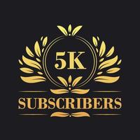5K Subscribers celebration design. Luxurious 5K Subscribers logo for social media subscribers vector