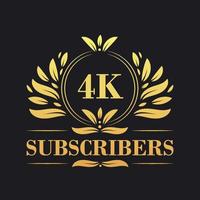 4K Subscribers celebration design. Luxurious 4K Subscribers logo for social media subscribers vector