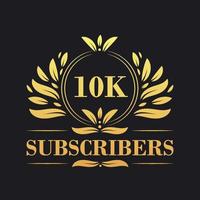 10K Subscribers celebration design. Luxurious 10K Subscribers logo for social media subscribers vector