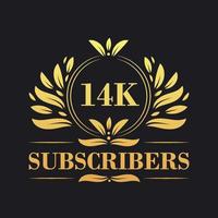14K Subscribers celebration design. Luxurious 14K Subscribers logo for social media subscribers vector