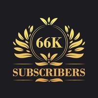 66K Subscribers celebration design. Luxurious 66K Subscribers logo for social media subscribers vector