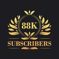 88K Subscribers celebration design. Luxurious 88K Subscribers logo for social media subscribers vector