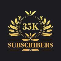 35K Subscribers celebration design. Luxurious 35K Subscribers logo for social media subscribers vector