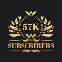 57K Subscribers celebration design. Luxurious 57K Subscribers logo for social media subscribers vector