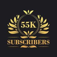 55K Subscribers celebration design. Luxurious 55K Subscribers logo for social media subscribers vector