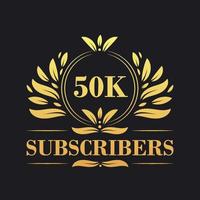 50K Subscribers celebration design. Luxurious 50K Subscribers logo for social media subscribers vector