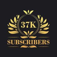 37K Subscribers celebration design. Luxurious 37K Subscribers logo for social media subscribers vector