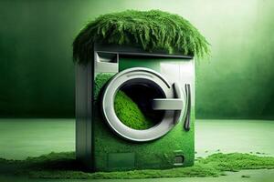 Greenwashing or green sheen concept with washing machine. . photo