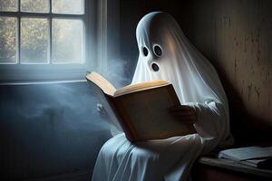 Ghost reading book or ghost story. . photo