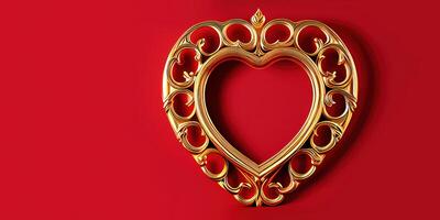empty heart shaped picture frame on red background - photo
