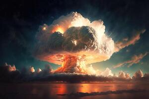 Atomic mushroom cloud after nuclear bomb underwater test. . photo