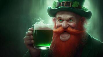 St. Patrick's Day leprechaun drinking green beer. . photo