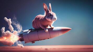 bunny rabbit riding on a rocket ship - photo