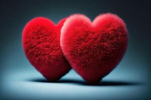 Two fluffy puffy red hearts for Valentine's Day. . photo