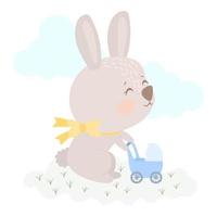 Happy mothers day, bunny with carriage vector