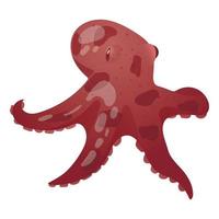 Vector cartoon isolated illustration of burgundy octopus. Pouple with tentacles or limbs with suction cups. Design element on the theme of the underwater world or marine life.