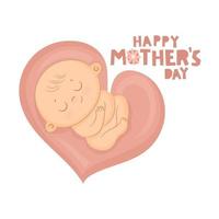 Human fetus inside the womb. Happy mothers day card. vector