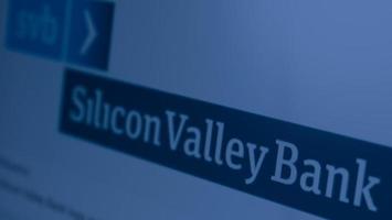 Brands logo of Silicon Valley Bank on digital monitor. photo