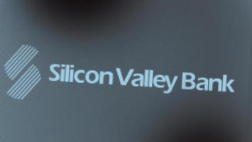 Brands logo of Silicon Valley Bank on digital monitor. photo