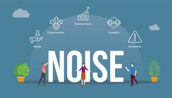 noise analysis strategic planning concept with big word text and people with related icon vector