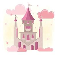 Isolated magical castle Clouds and stars Vector