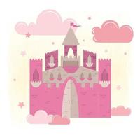 Isolated magical castle Clouds and stars Vector