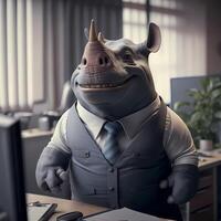 rinoceronte empresario ilustración ai generado foto