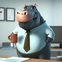 hippopotamus businessman illustration photo