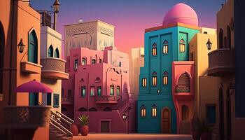 Pastel Middle Eastern Building Illustration for Wallpaper or Background, photo